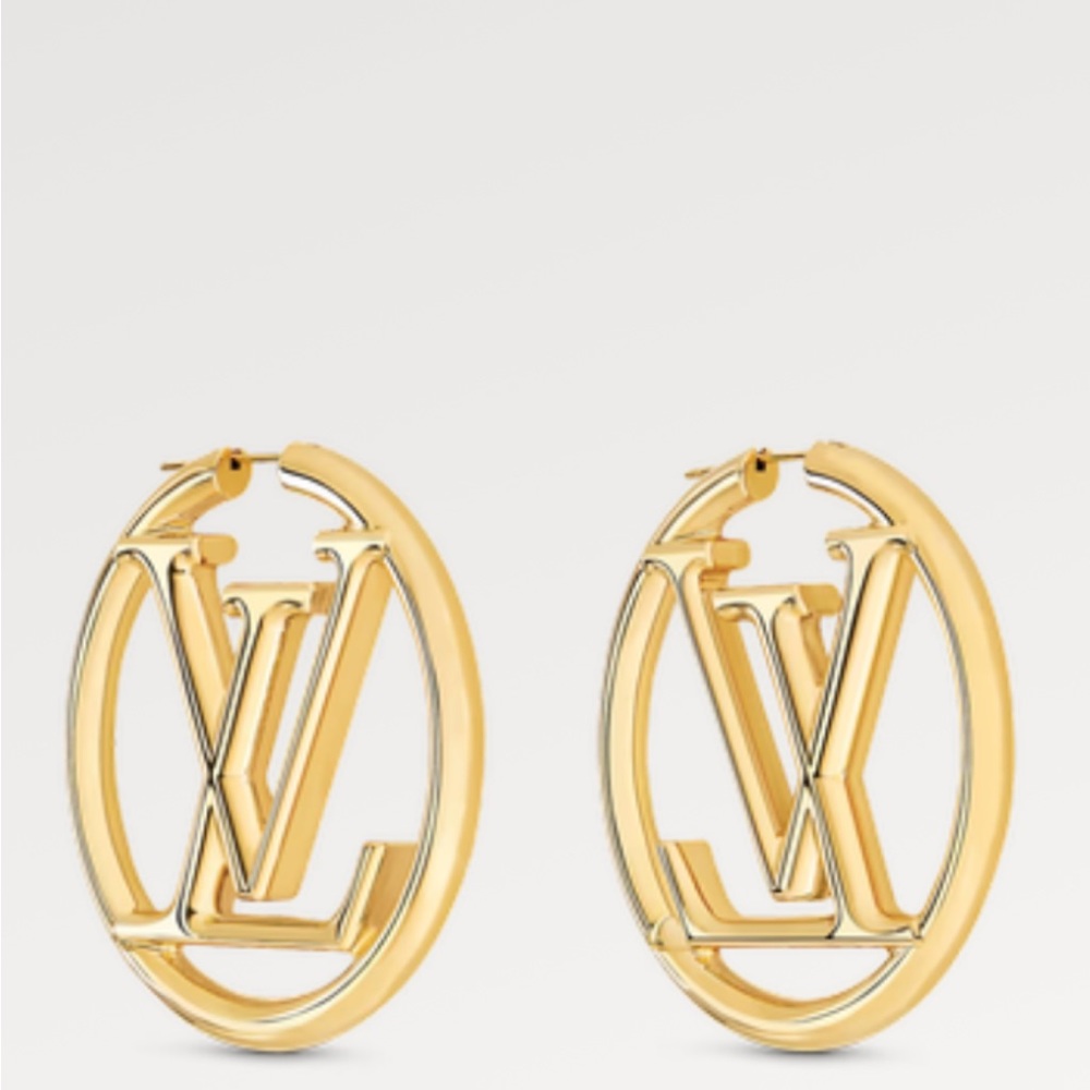 Louis Vuitton Gold LV Circle Logo Hoop Earrings - Picture 3 of 4